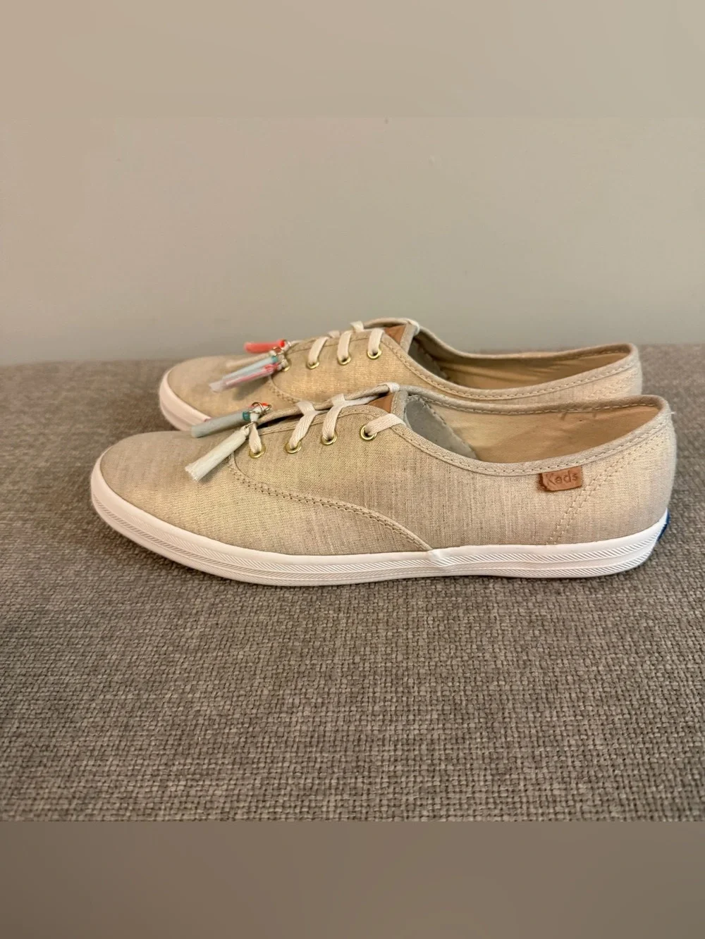New Keds CH Tassel Natural Gold Shimmer Sneakers Shoes 9.5 Preppy Summer